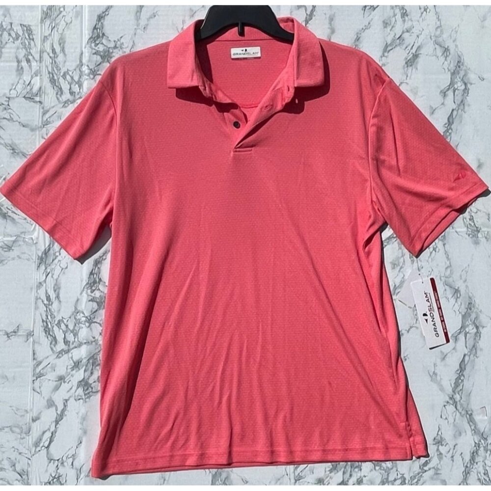 Grand Slam Performance Mens Coral Polo Shirt L 100% Polyester Breathable Fabric